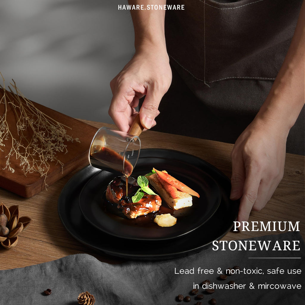 12-Piece Stoneware Dinnerware Set for 4, Matte Black