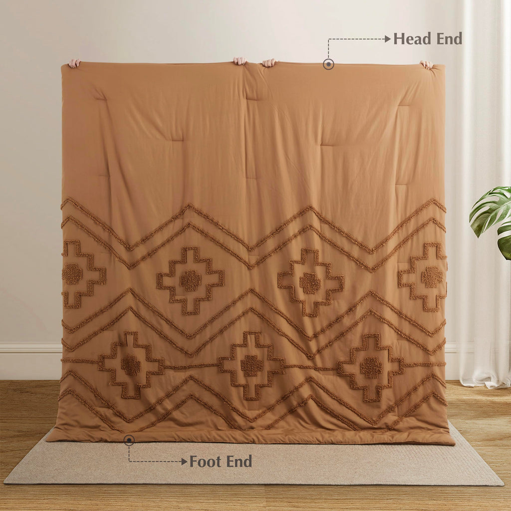 Tufted Boho Queen Comforter Set, Pumpkin, 3 Pieces