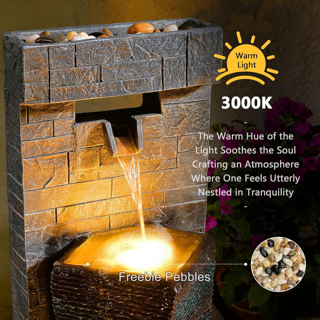 39.8" H Large Modern Indoor Water Fountains Floor Standing Waterfall Fountain for Indoor or Outdoor with LED Lights