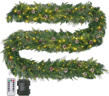 Pre-lit Christmas Garland with Lights 9FT 80LED Lighted Garland with Timer Faux Artificial Wreath Lights with Remote