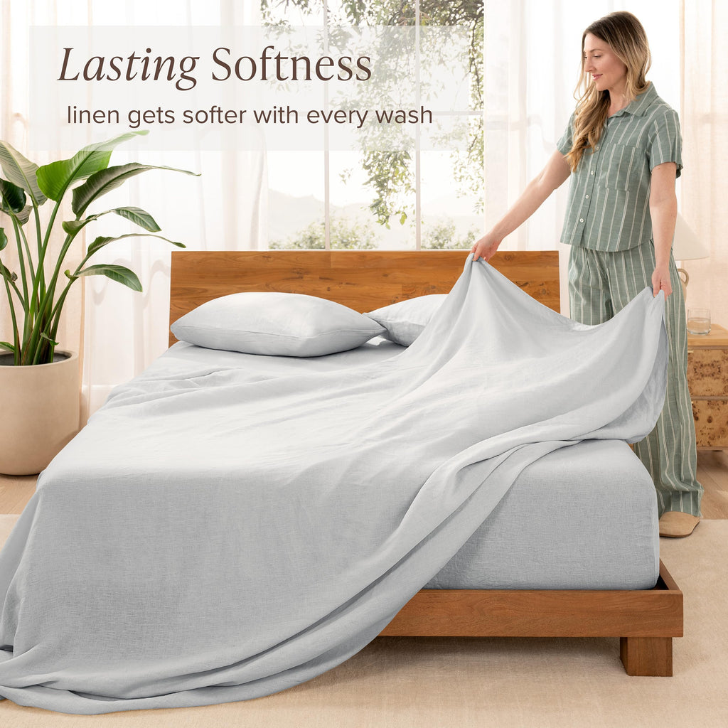 100% European Linen Sheet Set (Full, Glacier Grey)