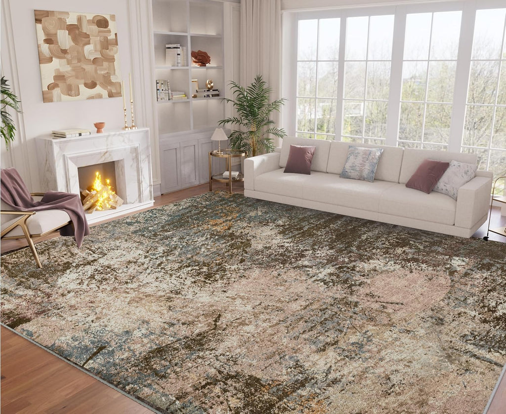 8x10 Modern Abstract Rug for Living Room, 8'x10' Washable Area Rug with Non-Slip Backing & Short Pile, Large Carpet with