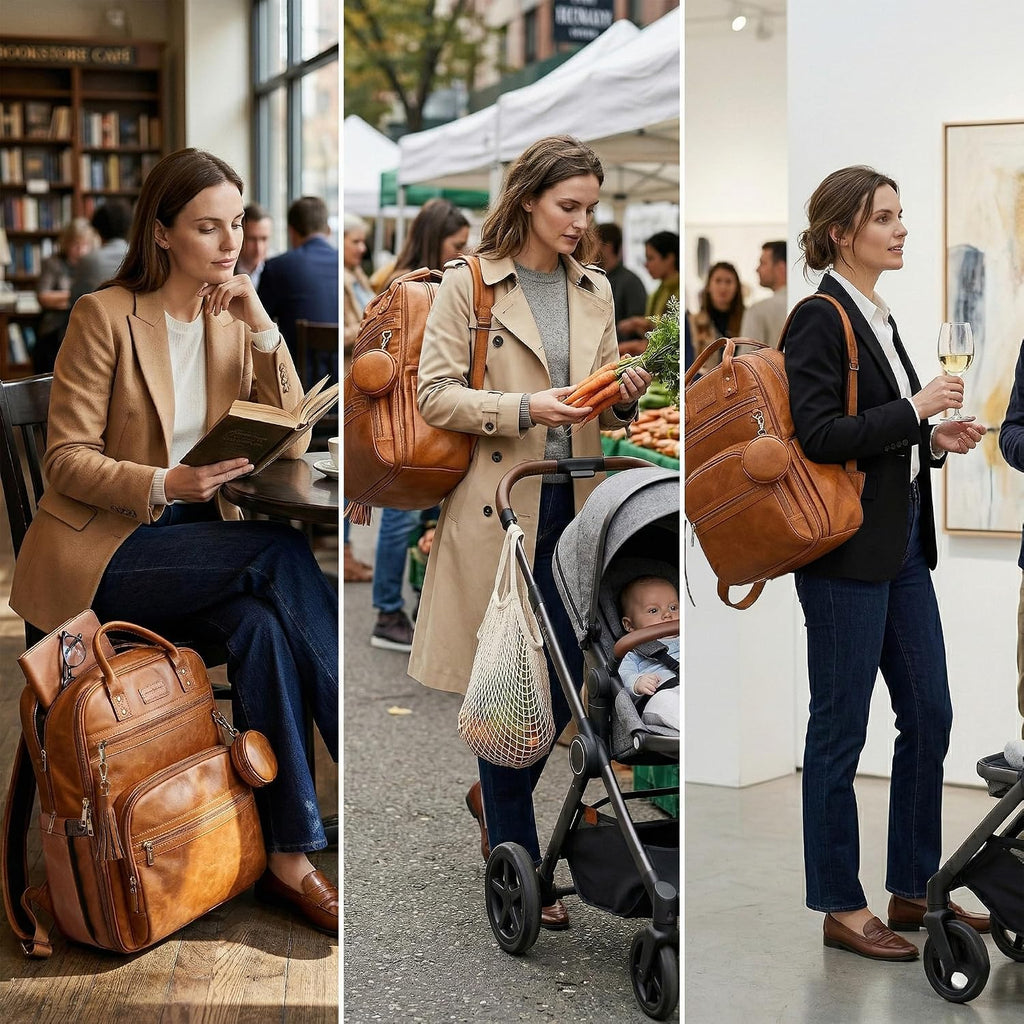 Premium Vegan Leather Diaper Bag Backpack with Waterproof Changing Pad, Reinforced Zippers & Odor-Free, 20 Pockets