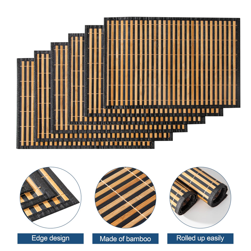 Placemats Set of 6, Bamboo Table Mats Set with Leaf Pattern, 18'' × 12'' Woven Placemat, Washable Heat-Resistant