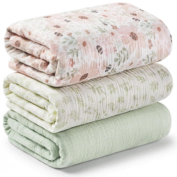 3pk Muslin Swaddle Blankets for Newborns Boys, Girls (Flora Vale, 47x47)