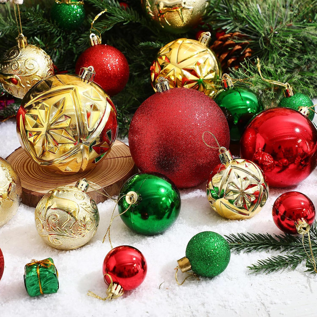 Shatterproof Christmas Ball Ornaments,Red, Green, Gold - Set of 32