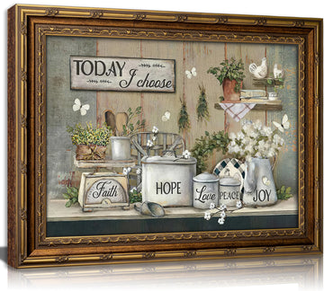 Vintage Gold Framed Canvas Wall Art Farmhouse Rustic Kitchen Painting Picture Wall Decor Retro Country Still Life