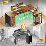 63 Inch L Shaped Desk with Fabric Drawers, Computer Office Desk with Power Outlets and USB-C Port