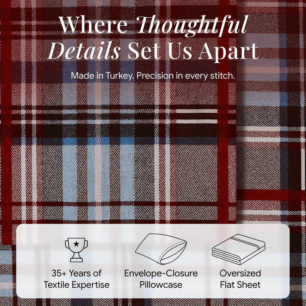 Ultra Soft Turkish Cotton Flannel Sheet Set with Extra Deep Pocket, 100% Cotton Flannel Sheets 4 Piece Set