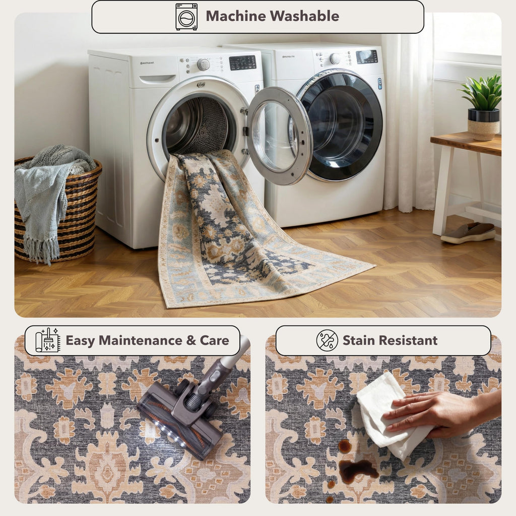 2'6"x10 Runner Rug, Washable Area Rug, Low Pile, Non-Slip Backing
