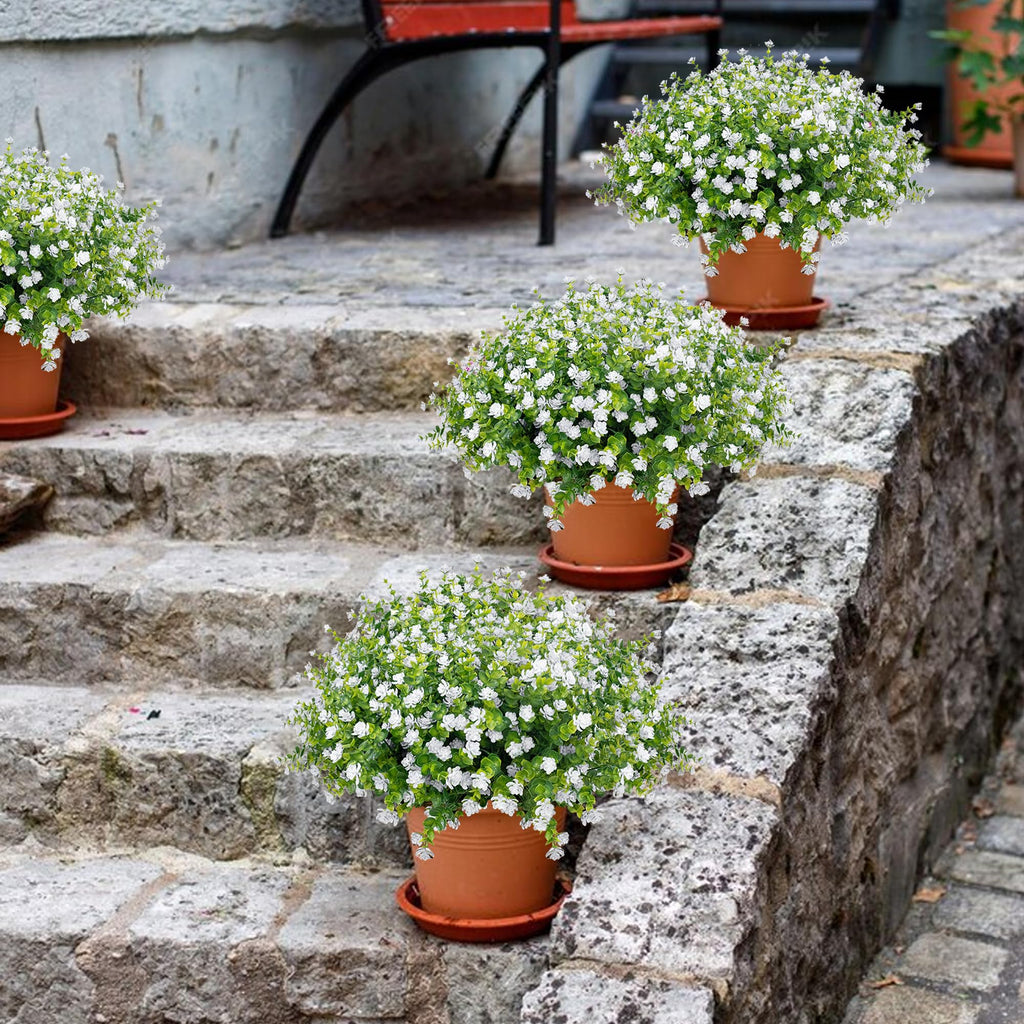 White Artificial Flowers Outdoor UV Resistant for Planters, 20 Bundles
