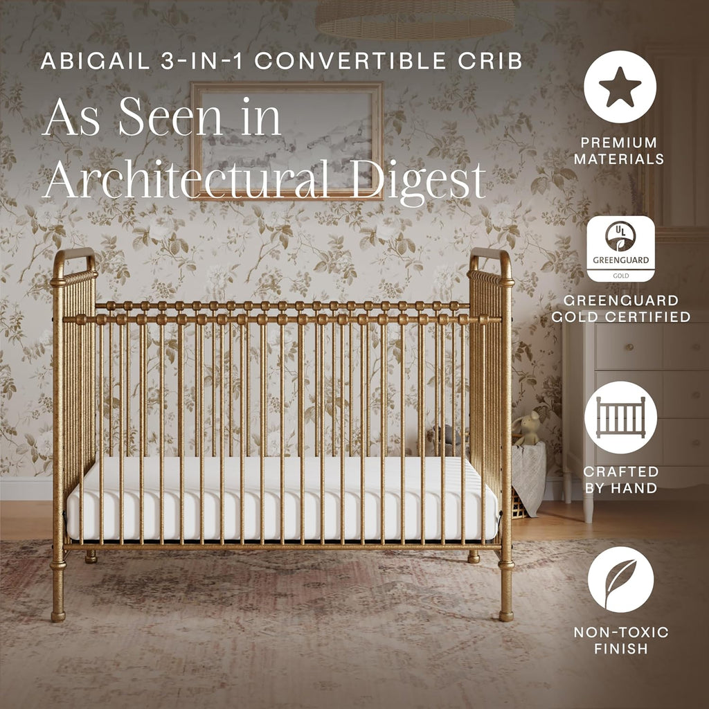 Abigail 3-in-1 Convertible Baby Crib Gold | GREENGUARD Gold Certified, Converts to Toddler Bed & Daybed, 4 Adjustable