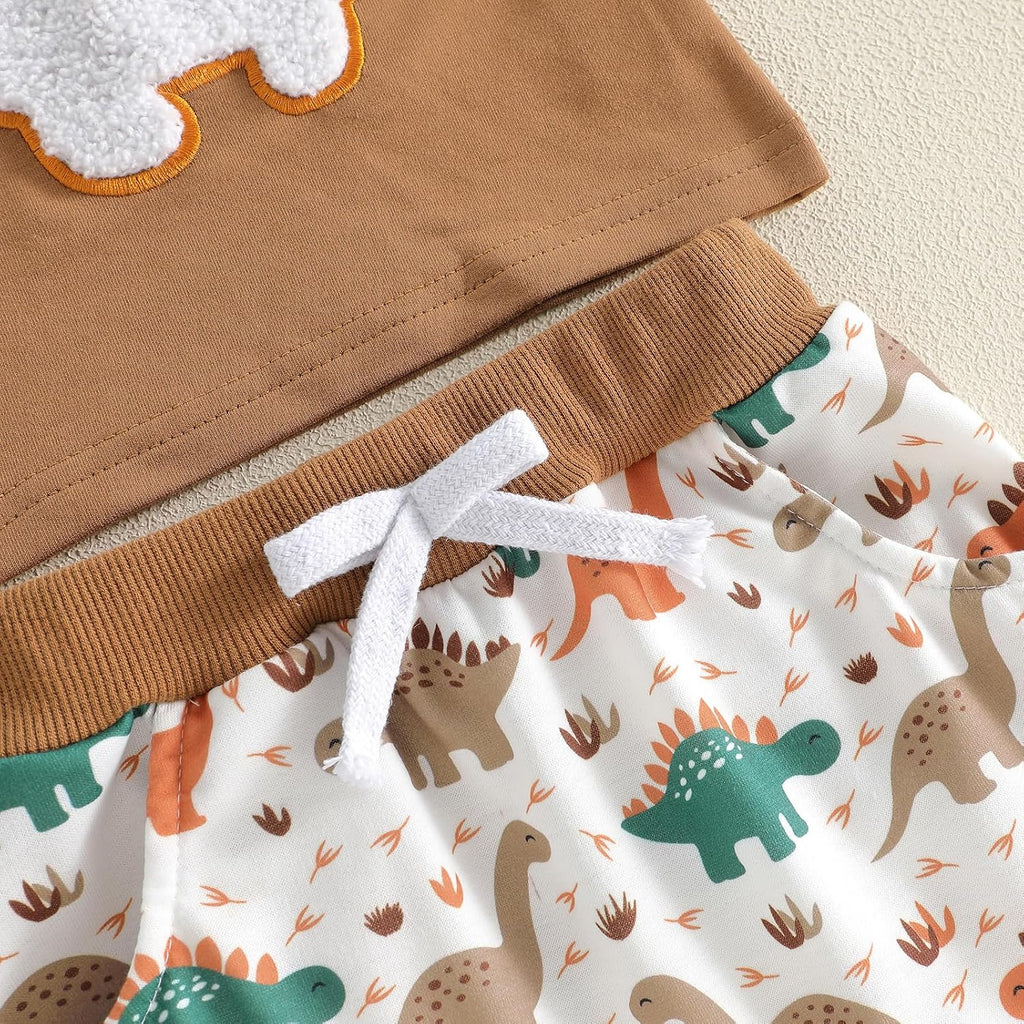 Toddler Baby Boy Summer Clothes 0 6 12 18 Dinosuar Embroidery Outfit 2PCS Short Sleeve T-shirt Shorts Set