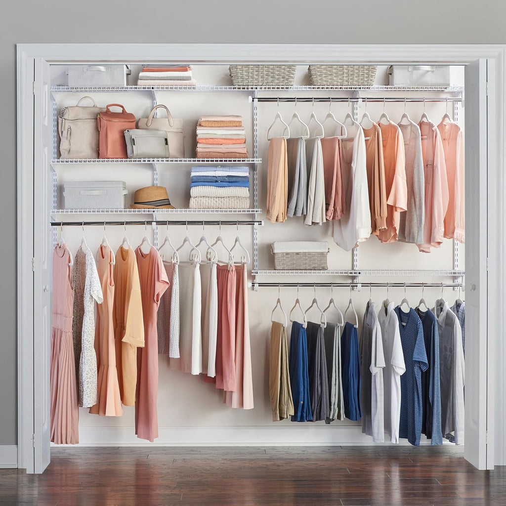 Configurations Deluxe Custom Closet Kit 4-8Ft. Adjustable Metal Wire Shelving White Finish Expandable Organization
