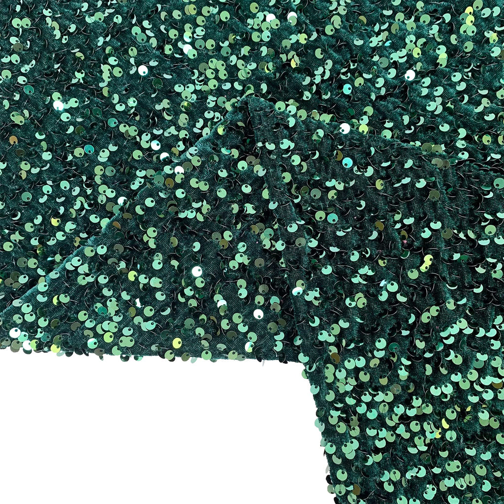 Dark Green Sequin Fabric 5 Yards Emerald Fabric by The Yard Stretch Sequins Velvet Fabric for Dress Making Reversible