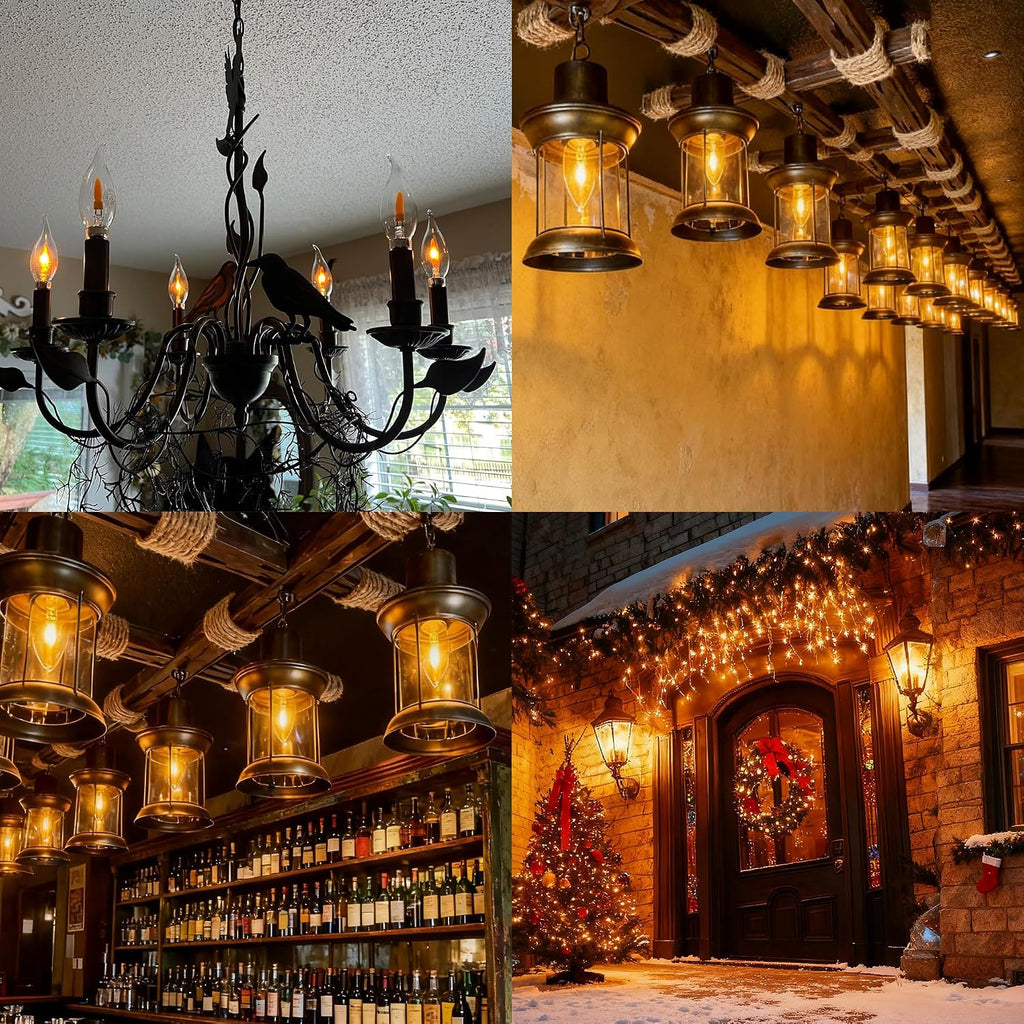 E12 Flickering Flame Light Bulbs, B11 LED Flicker Candelabra Flame Effect Light Bulb for Decoration, Clear Glass CA11