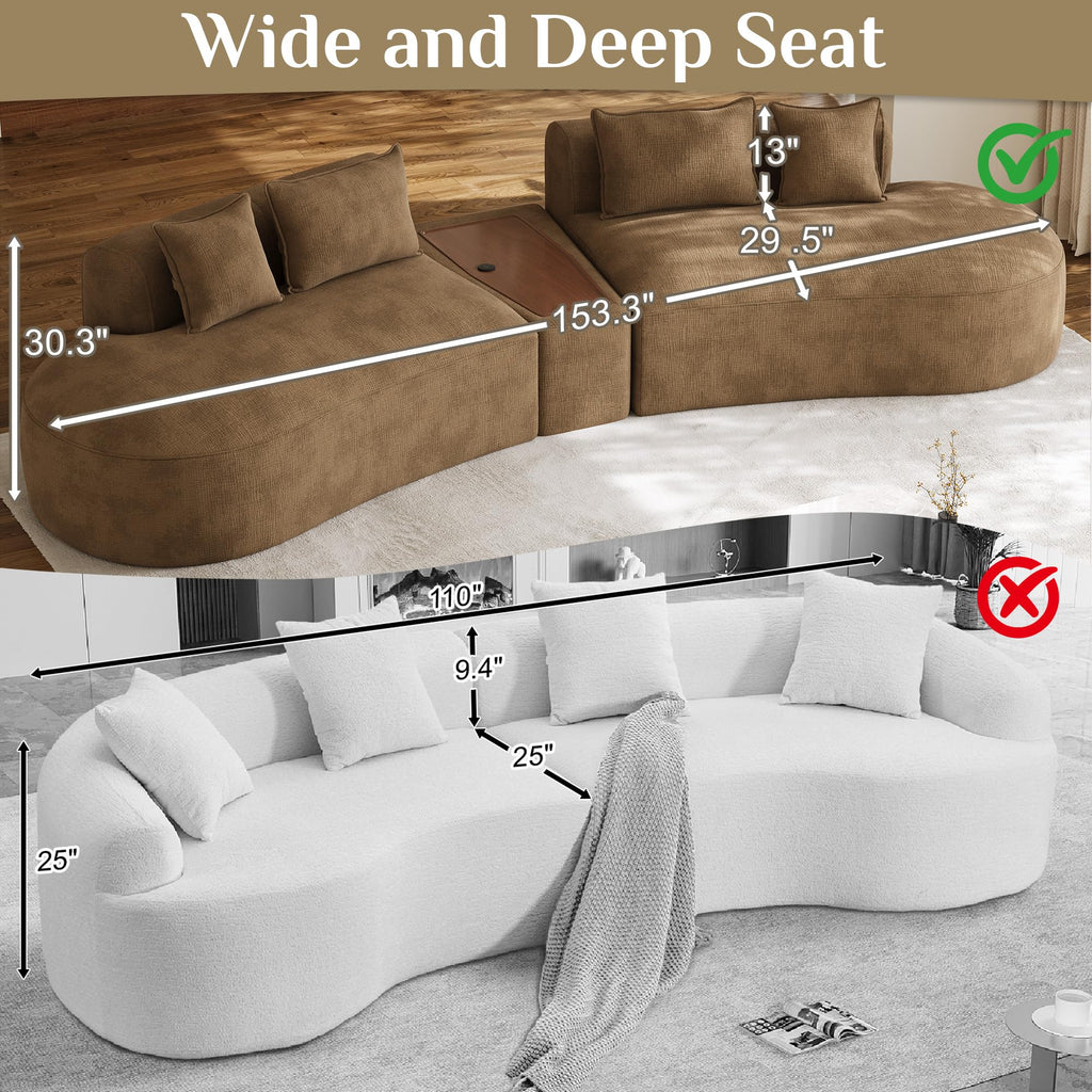 154" Oversized Sectional Sofa, Modern Luxury Plush Chenille 4-Seater Extra Deep & Wide Seat Curved Cloud Couch with