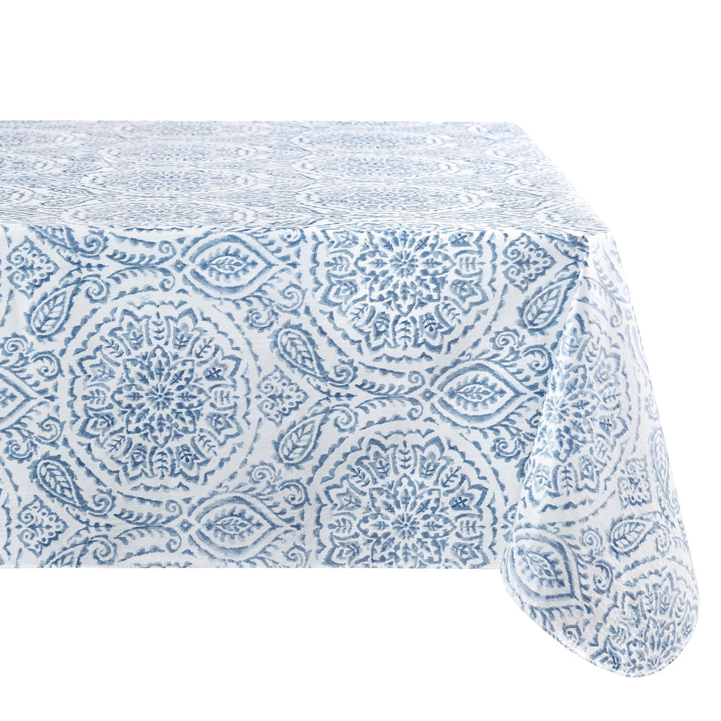 Savannah Boho Paisley Printed Vinyl Indoor/Outdoor Tablecloth, Blue - 60" W x 84" L