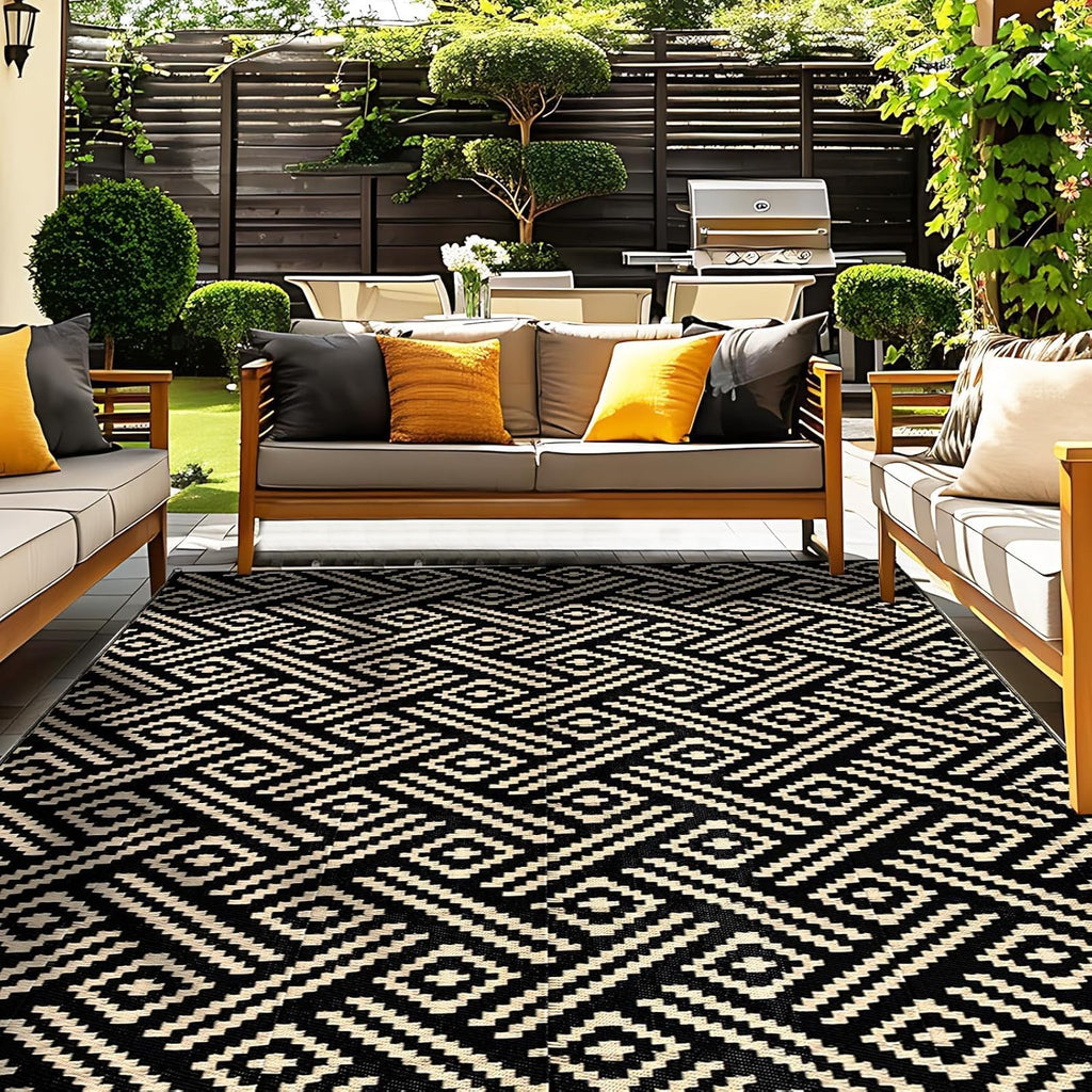 Outdoor Rug 9x12 Patio Waterproof, Large Outdoor Plastic Straw Rug, Reversible Out Door Carpet Campi