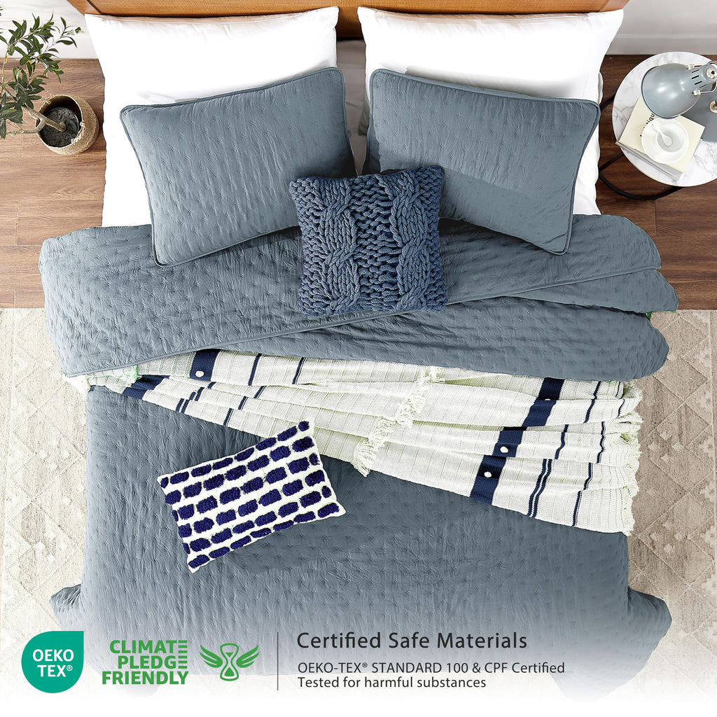 Dusty Blue Quilt Bedding Set, California Lightweight Soft Bedspread, Farmhouse Rustic