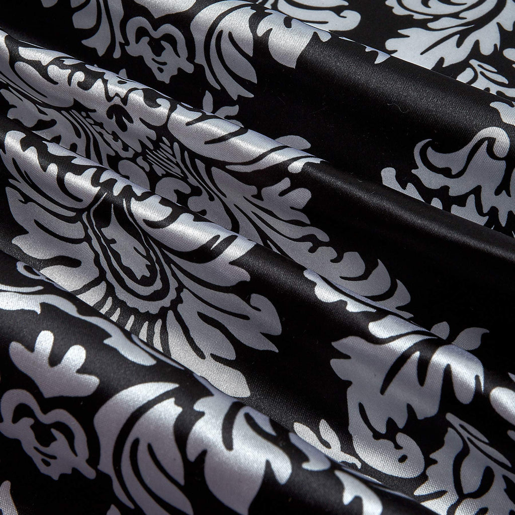 Charmeuse Satin Old Damask Black/White, Fabric by the Yard