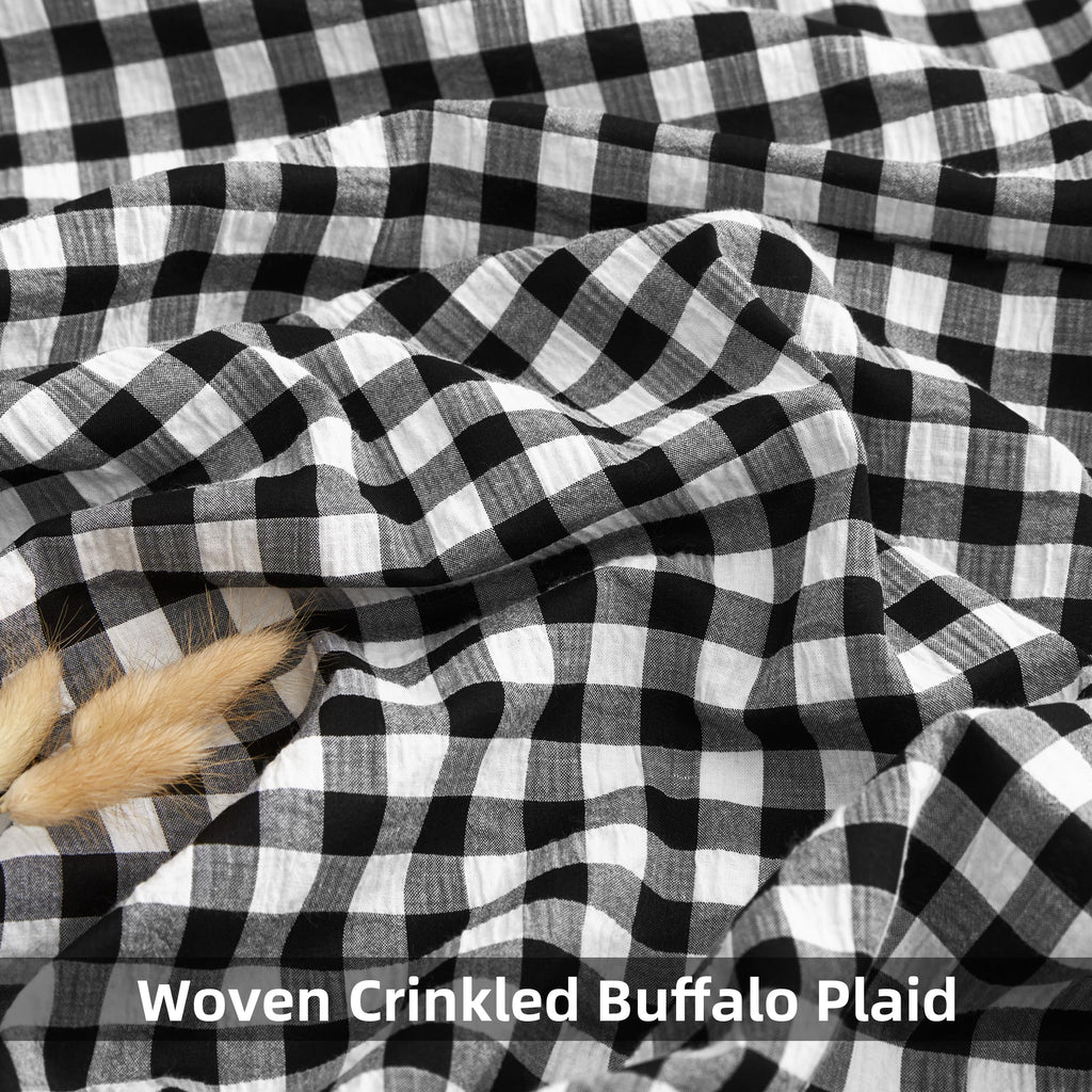 Black White Buffalo Plaid Rustic Curtain Panels 90 Inches Length