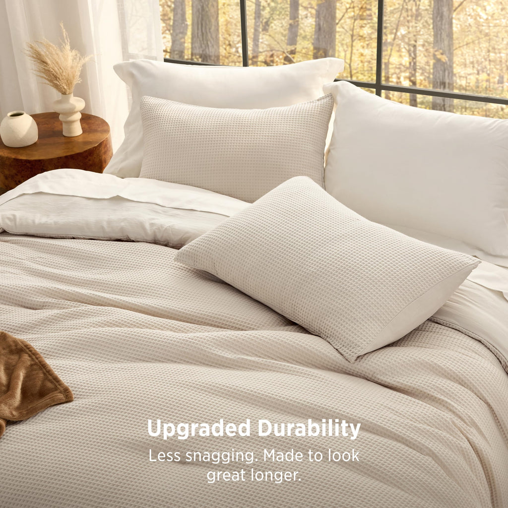 Beige Comforter Set, Waffle Ultra Soft Bedding 3 Pieces