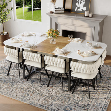 Dining Table Set for 8, 79" Large Dining Room Table Set for 8, Modern Farmhouse Kitchen Table Set for 8, Space Saving