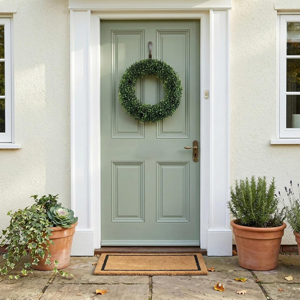 Round Boxwood Wreath for Front Door, Green, 19.5" x 2.5"