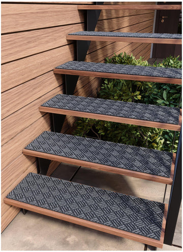 Outdoor Stair Treads Non-Slip 42"x10" (6-Pack) - Carpet Treads with Rubber Backing Diamond Grey