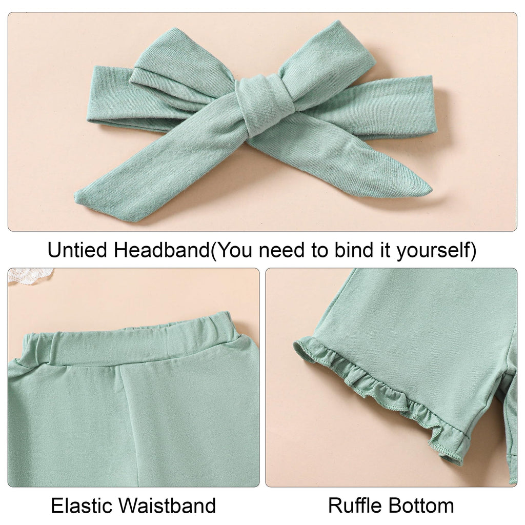 Toddler Baby Girl Clothes Summer Outfits Set, Short Sleeve T-Shirt+Casual Shorts+Headband 3Pcs Infant Girl