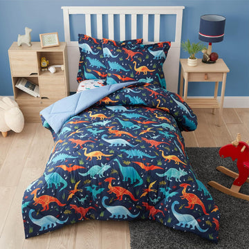 Twin Dinosaur Kids Bedding Set for Boys, 2 Pieces Twin Dinosaur Kids Comforter Sets for Boys, Super Soft Lightweight
