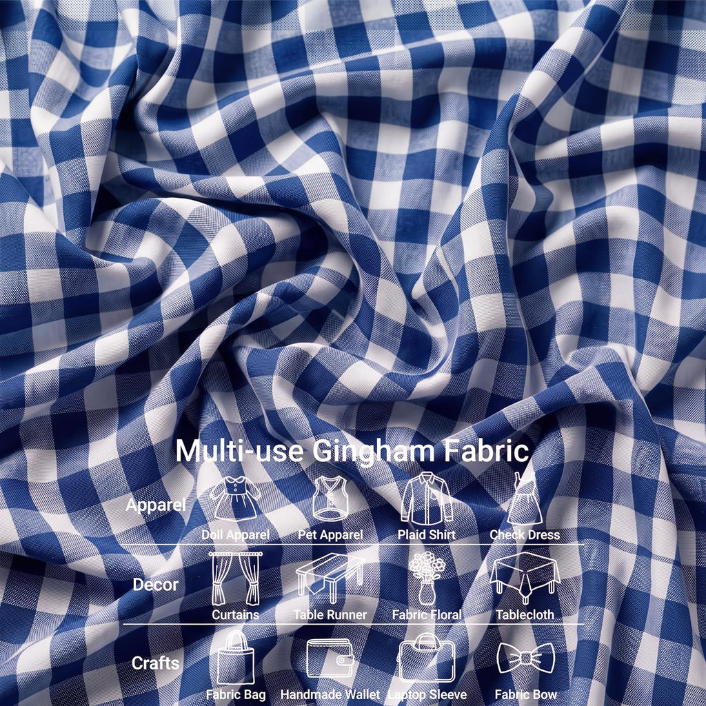 Gingham Fabric by the Yard 1 Yard x 94'' Wide Blue Poly Plaid
