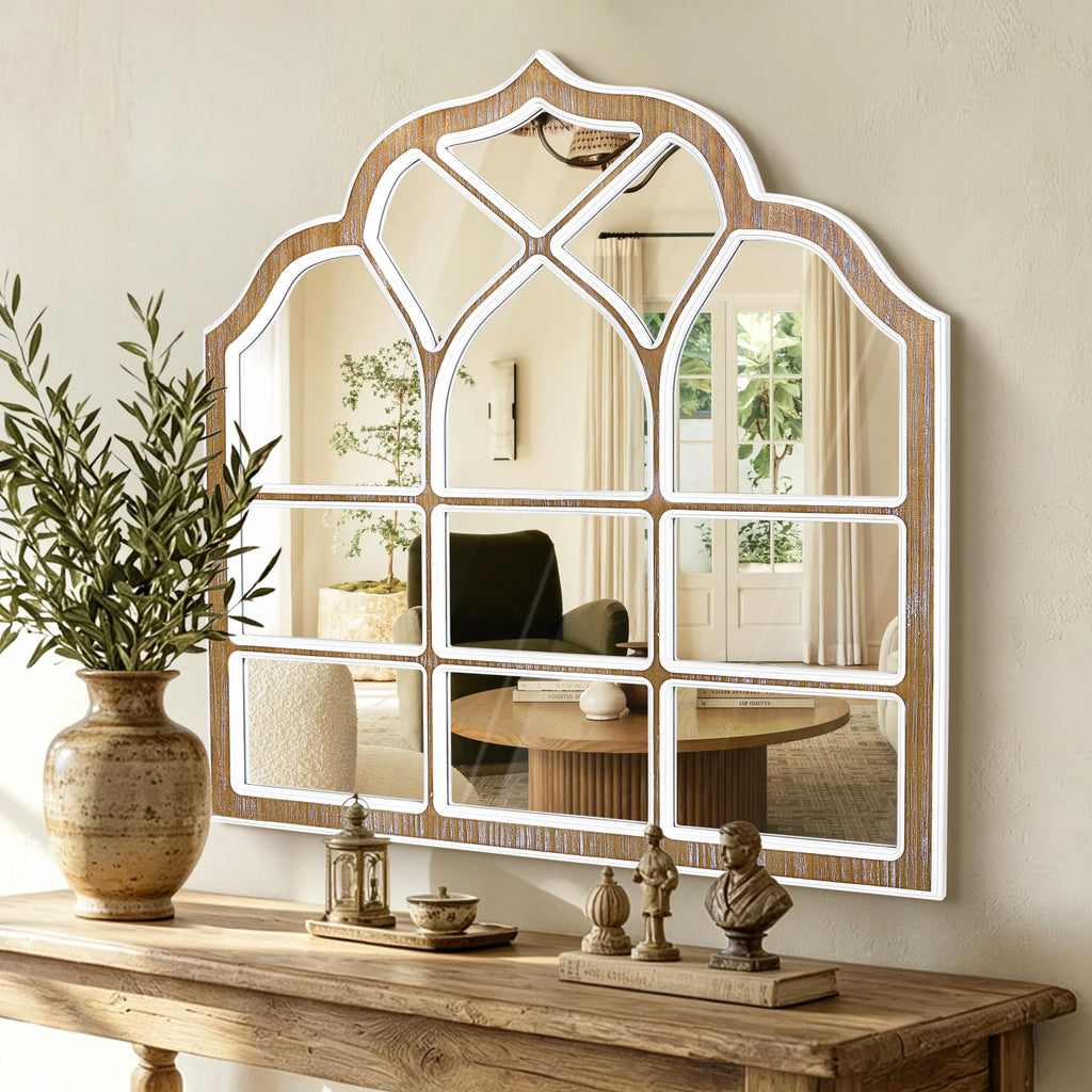 36x36 Inch Window Pane Wall Mirror, Farmhouse Gothic Arched Mirror
