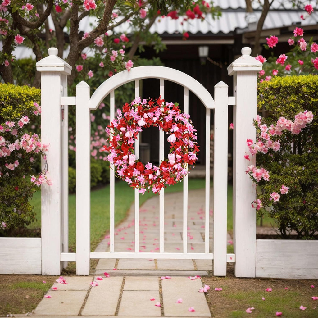 Valentine's Day Wreath 22 Inch Valentines Day Wreaths for Front Door Valentine Door Wreath with Red Berries Pink