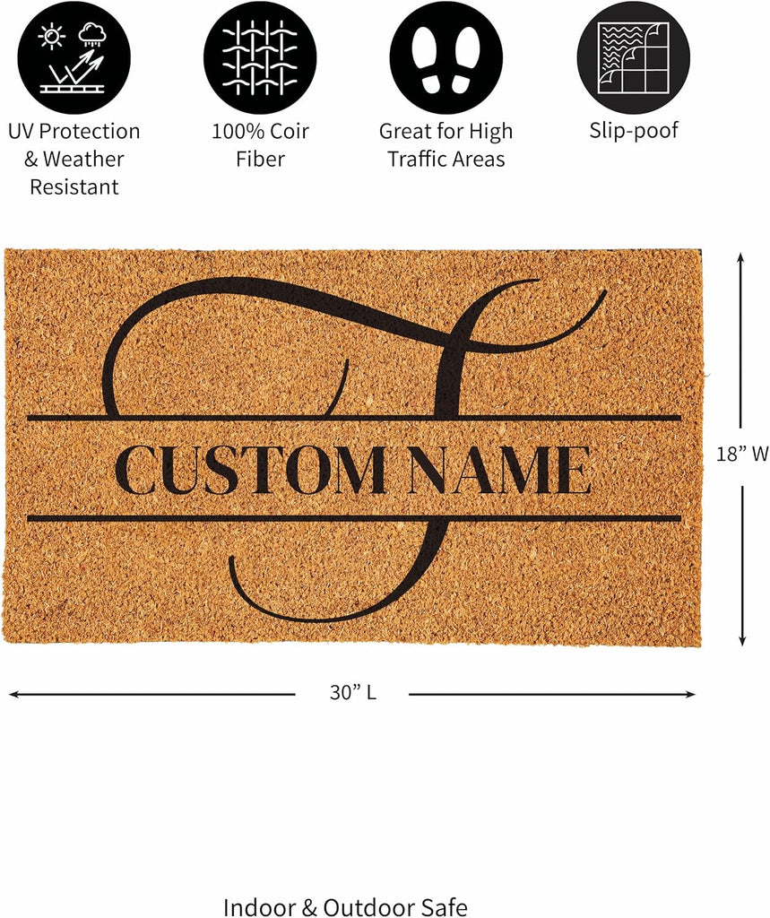 Flag Monogram Personalized Coir Doormat, 18x30 Inches Custom Name Coir Door Mats Outdoor, Front Door Welcome Mats