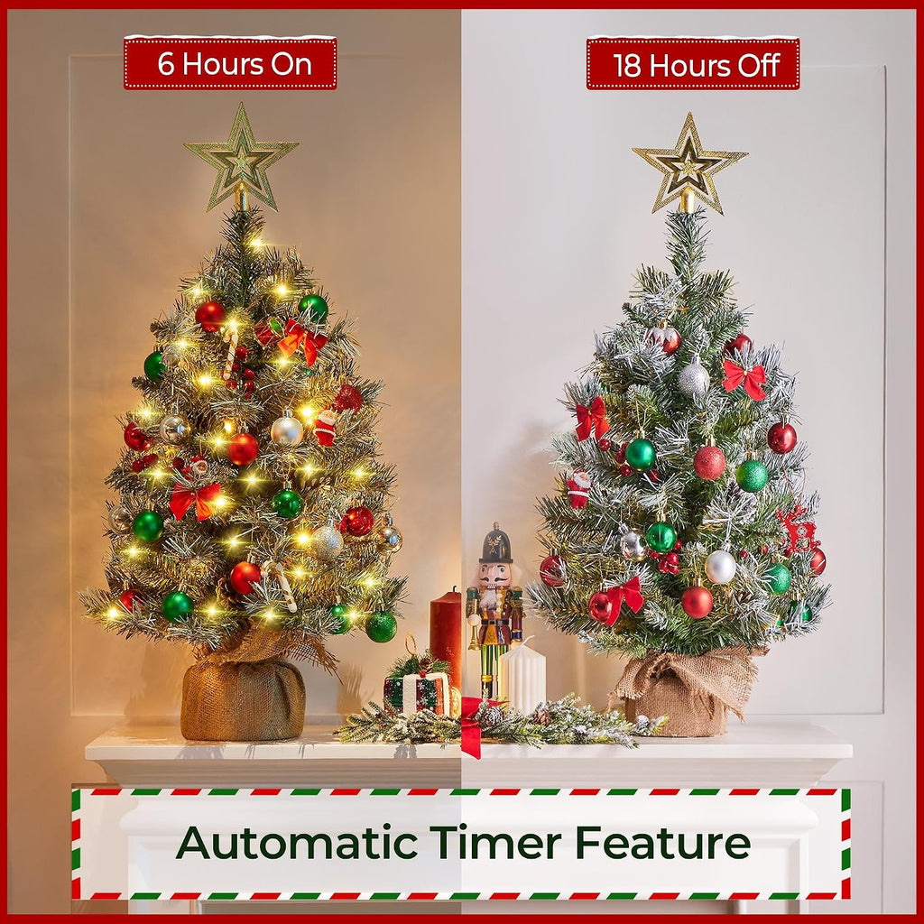 Set of 2 3ft Pre-Lit Tabletop Mini Christmas Trees with Berries