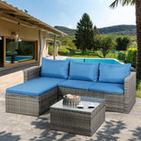 Outdoor Patio Furniture Sets, Small Outdoor Sofa Patio Sectional Sets 3-Piece All Weather Wicker Rattan Seating Sofas