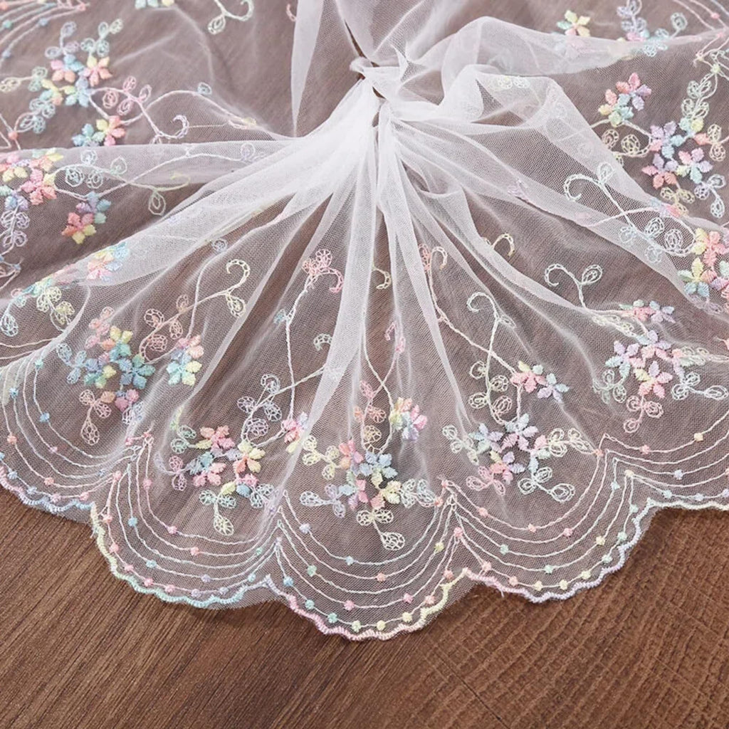 5 Yards Colorful Floral Lace Trim, 5.9 Inch Wide Embroidered Sewing Fabric