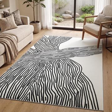 Area Rugs, Abstract Washable Rug, Modern Black and White Rug Living Room Dining Room Office Playroom Nursery