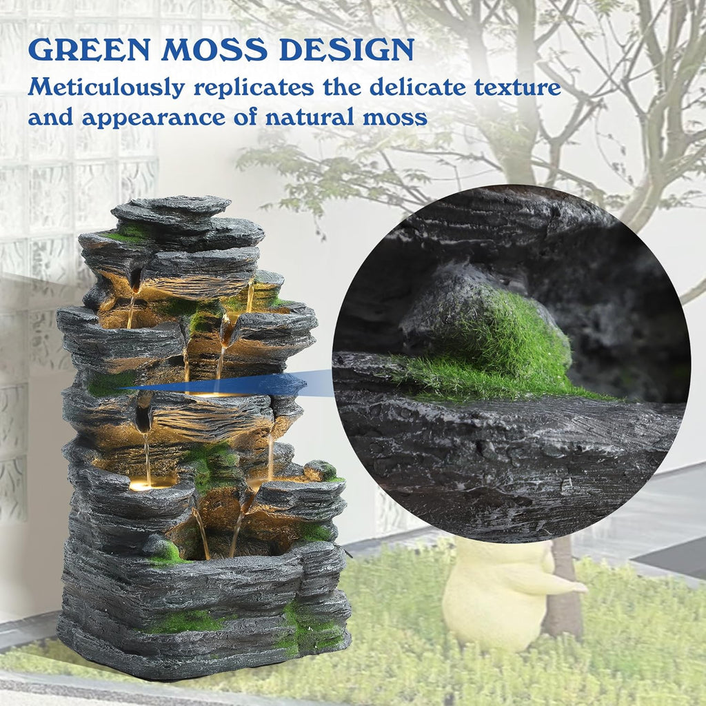 7-Tiers Cascading Rock Water Fountain Outdoor