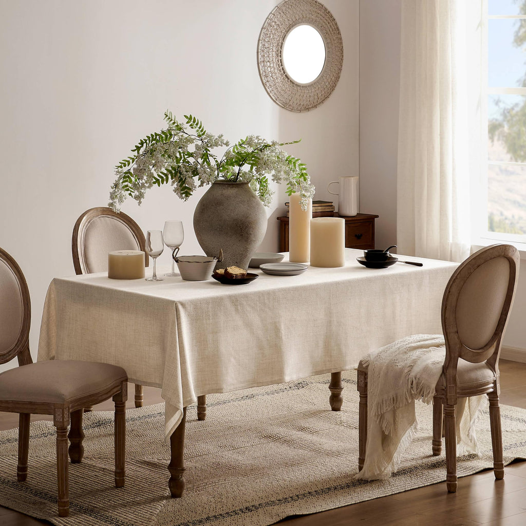 Farmhouse Linen 6 Foot Rectangle Tablecloth, Light Tan 60"x104"