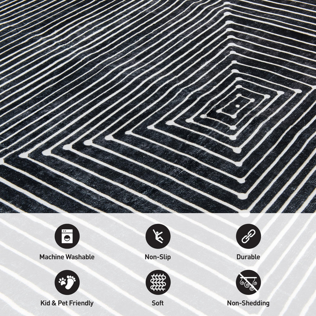 Bohemian Stripes Non-Slip Washable Runner Rug Black