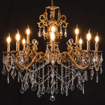 Crystal Chandeliers 34.45" Vintage Antique Brass Chandelier Light