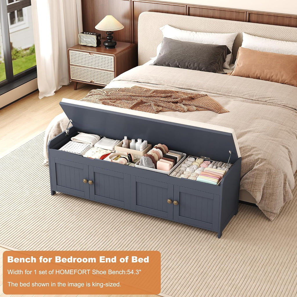 54.4" Shoe Bench with Lift Top Storage, Entryway Bench with Cushioned Seat, Wooden End of Bed Bench, Shoe Cabinet