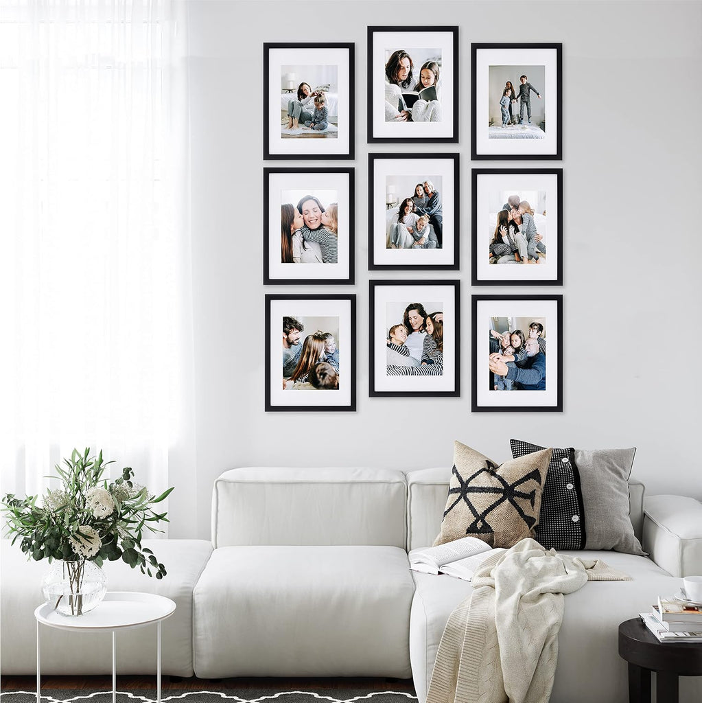 9 Piece Gallery Wall Frame Set, 11x14 in. matted to 8x10 in. (Matte Black)