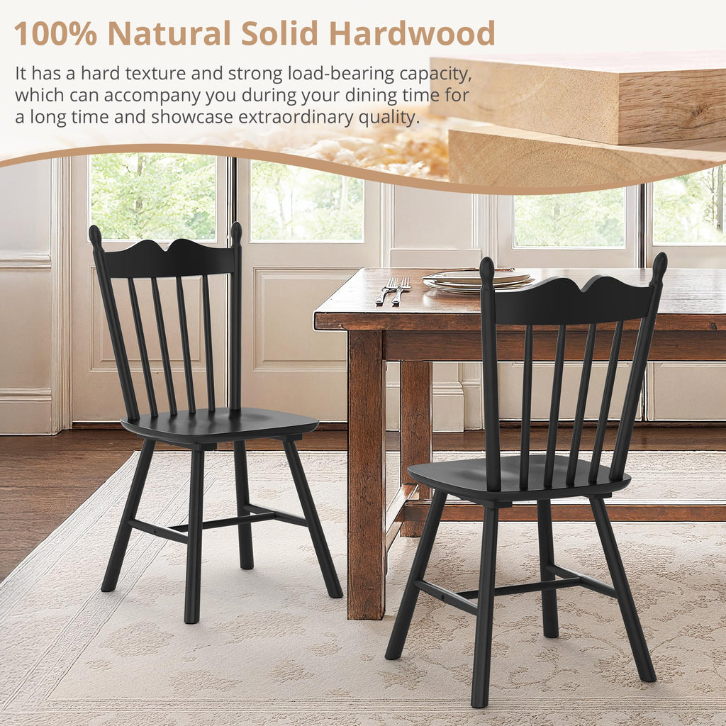 Black Dining Chairs Set of 4, Windsor Wooden Dining Chair with Thickened Backrest, Morden and Mid Century Kitchen