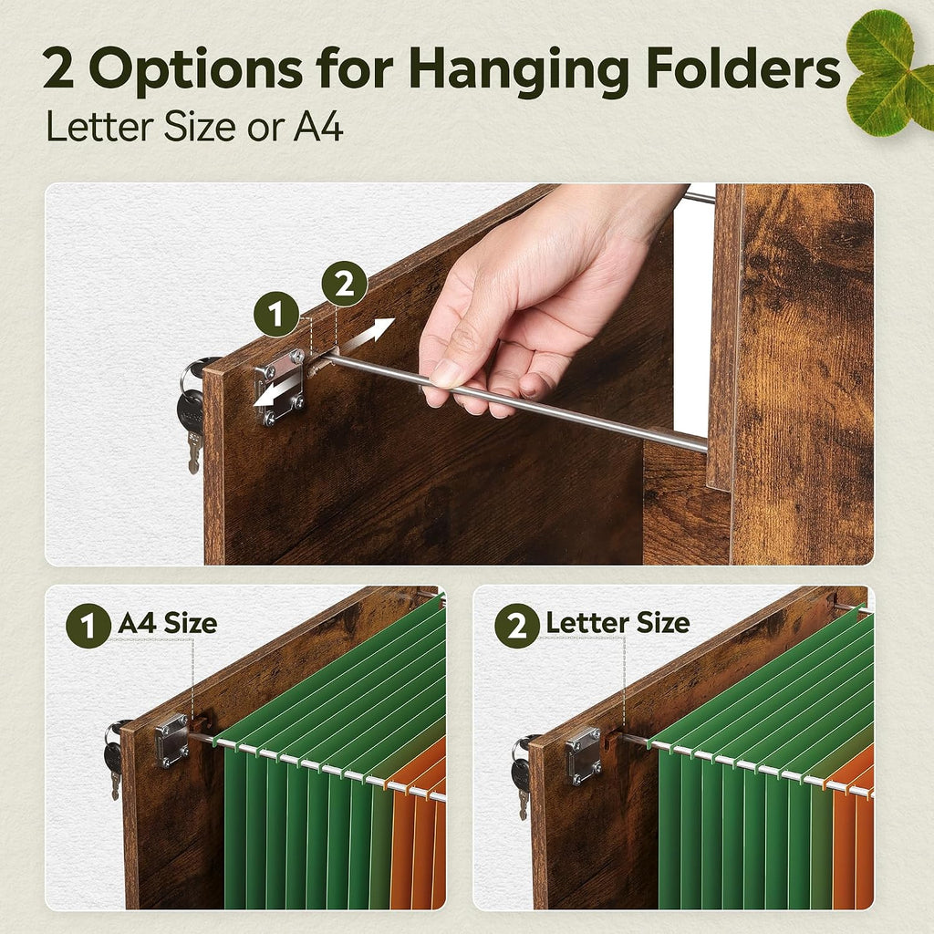 3 Drawer Wood File Cabinet , Fits Letter and A4 Size | Wooden Filing Cabinet with Lock, Vertical File Storage