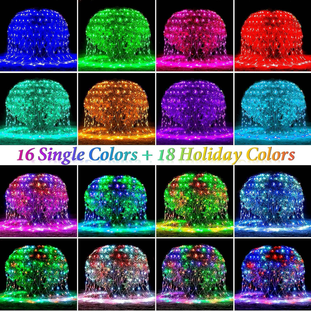4ft x 8ft Solar Net Lights, 104LED 34 Colors Changing Christmas Net Lights Solar & USB Powered, Waterproof Mesh