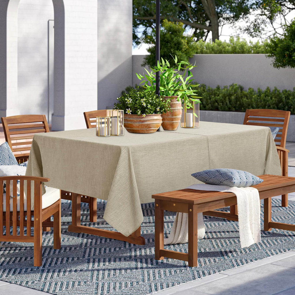 Outdoor Tablecloth with Umbrella Hole, Natural, 60x84 Inch